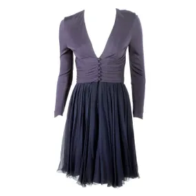 HELEN ROSE Navy Blue V-Neck Cocktail Dress with Chiffon Skirt