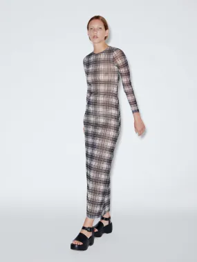 Long Sleeve Crewneck Mesh Maxi Dress