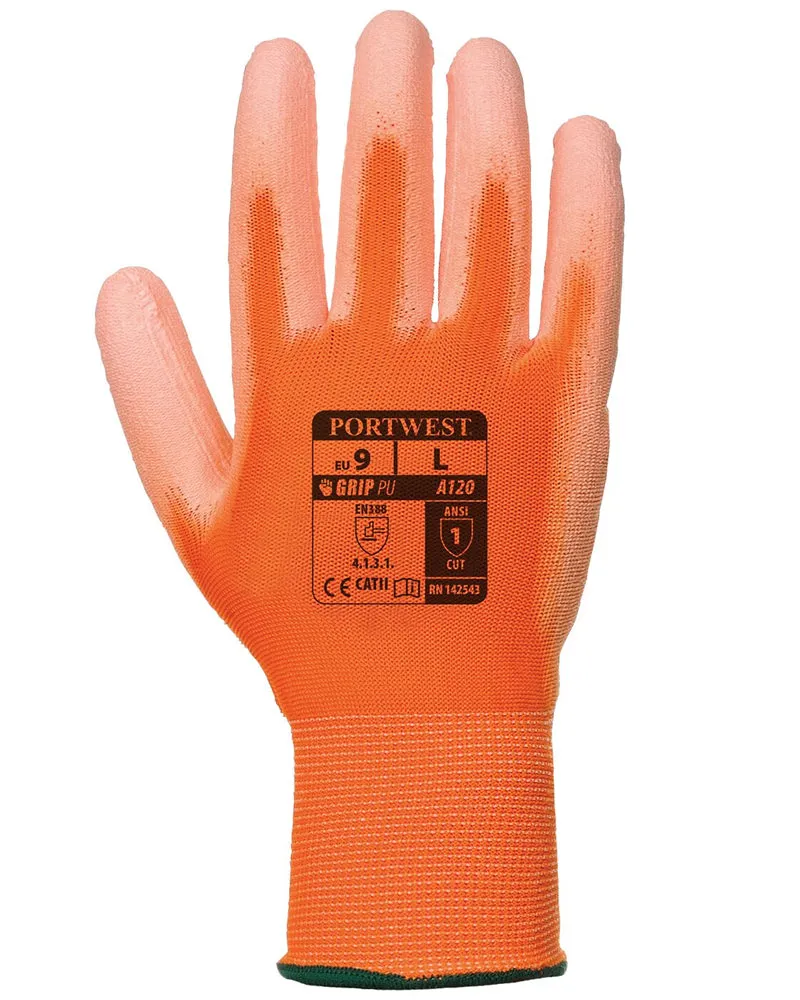 (12 Pairs) Orange Portwest Polyeurethane Palm Coated Gloves