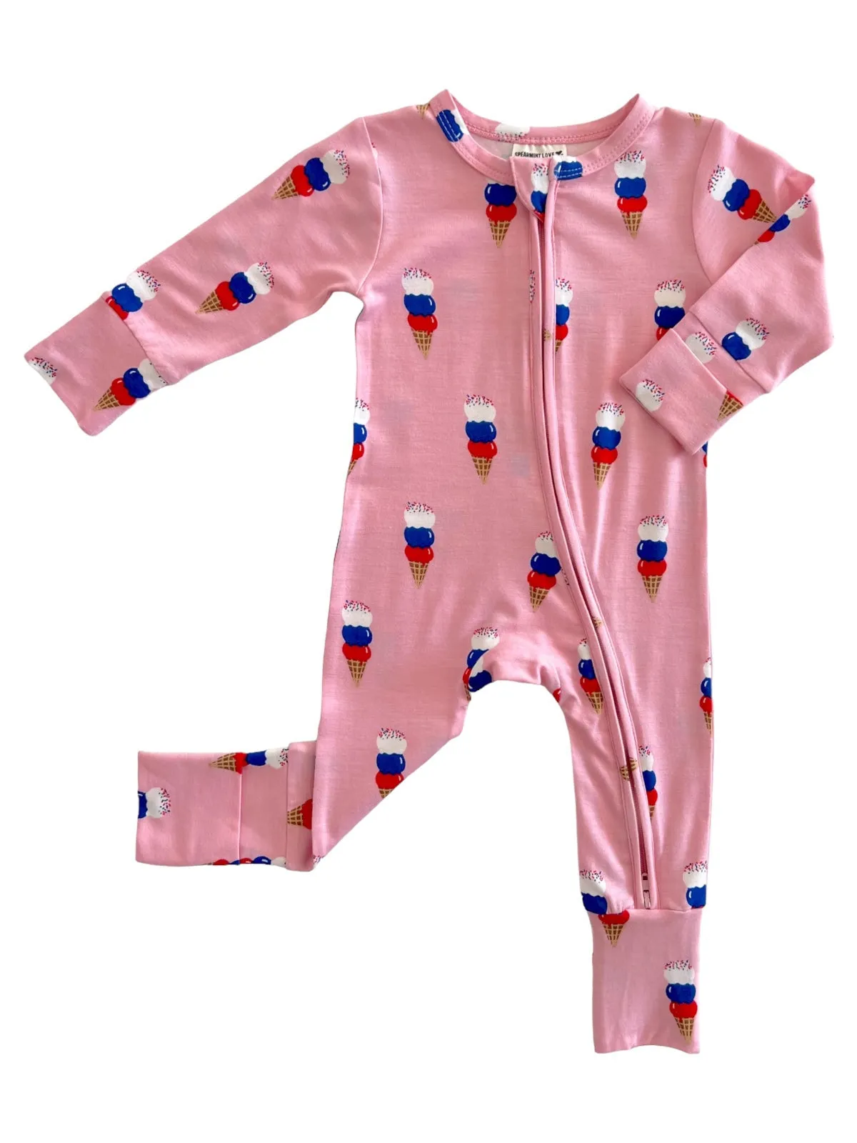 2-Way Convertible Zip Romper, Pink Ice Cream