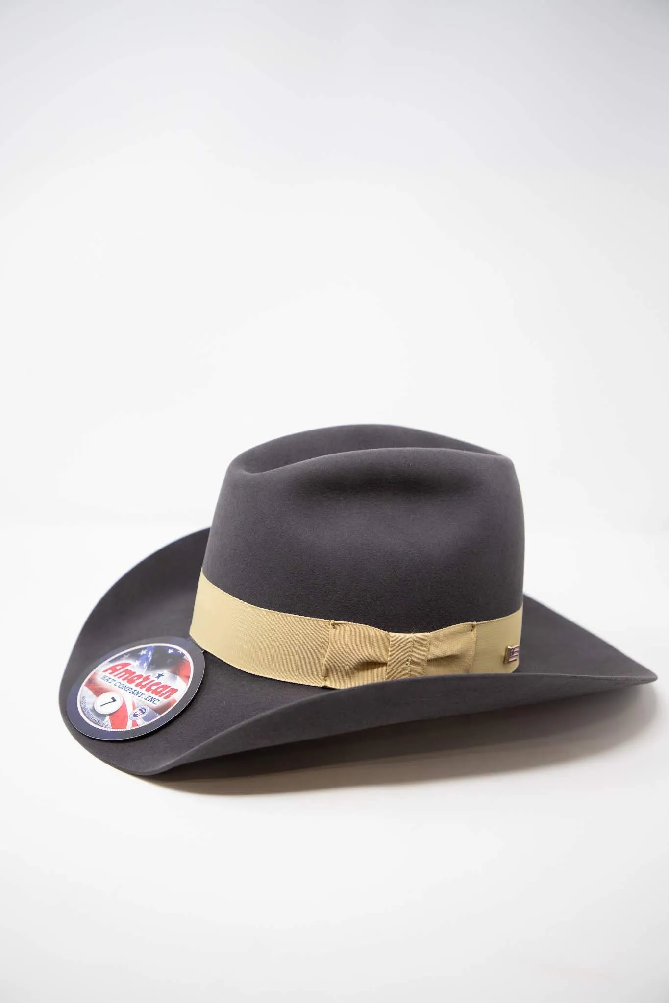 Premium 7X Steel Gray Felt Cowboy Hat with Buckskin Ribbon by American Hat Co.