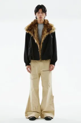 Asymmetric Zip Jacket with Detachable Faux Fur Collar