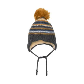 Baby Earflap Winter Hat Grey, Yellow And Blue Striped | DEUX PAR DEUX