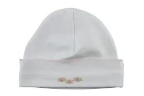 Baby Girl Knot Hat with Rosebuds Embroidered