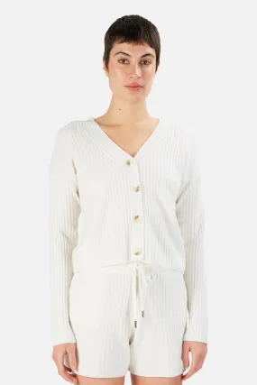 Beatrice Ribbed Cashmere Cardigan White