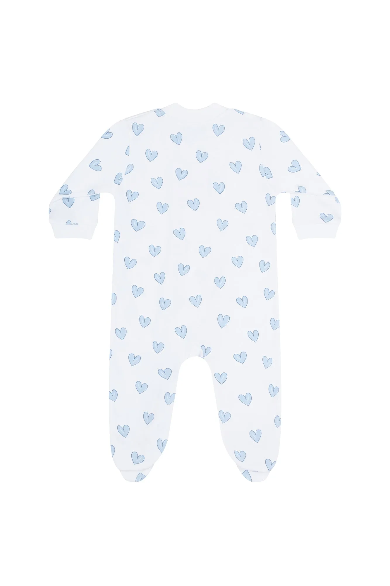 Blue Heart Print Zipper Footie