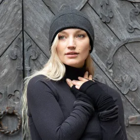 Classic Ash Grey & Black Cashmere Beanie