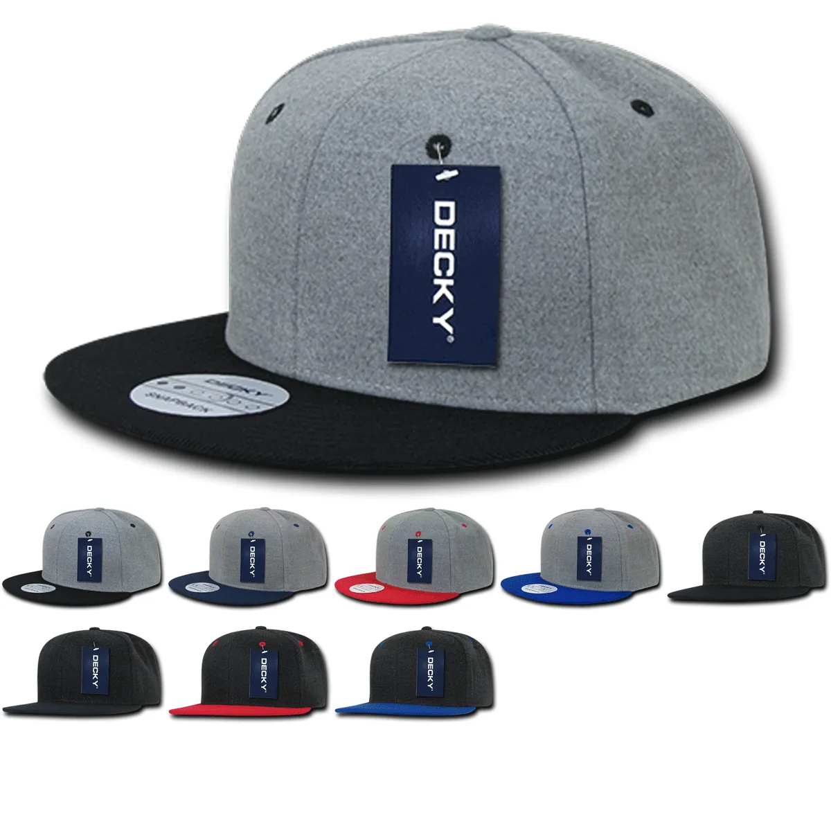 Decky 1087 Melton Wool Snapback Hat, 6 Panel Melton Snapback Cap