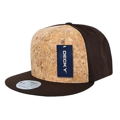 Decky 354 - Cork Snapback Hat, 6 Panel Flat Bill Cap