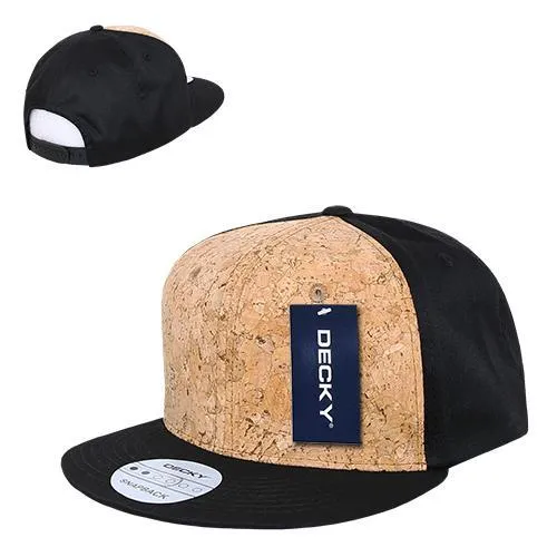 Decky 354 - Cork Snapback Hat, 6 Panel Flat Bill Cap