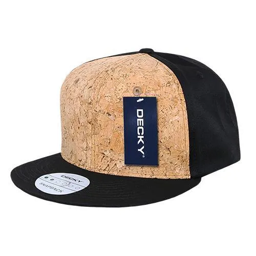 Decky 354 - Cork Snapback Hat, 6 Panel Flat Bill Cap