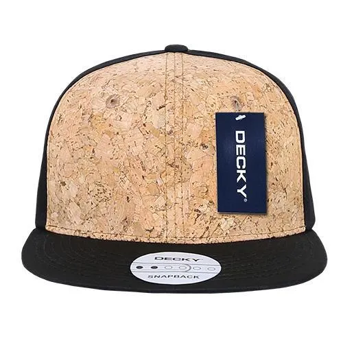 Decky 354 - Cork Snapback Hat, 6 Panel Flat Bill Cap