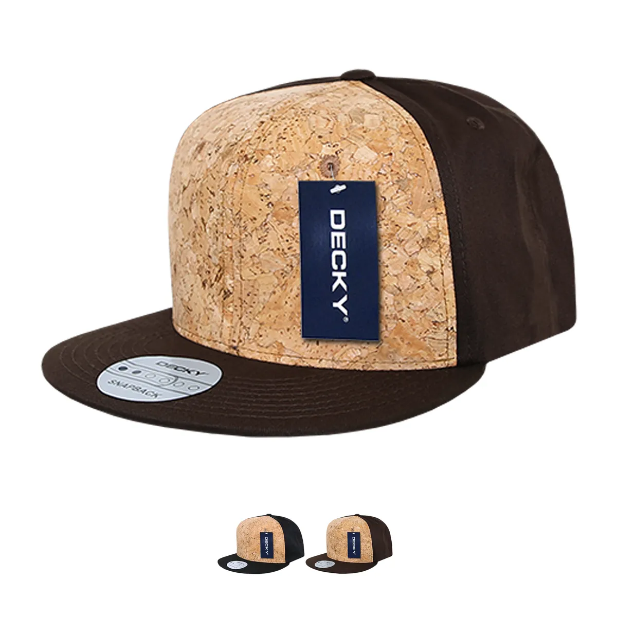 Decky 354 - Cork Snapback Hat, 6 Panel Flat Bill Cap