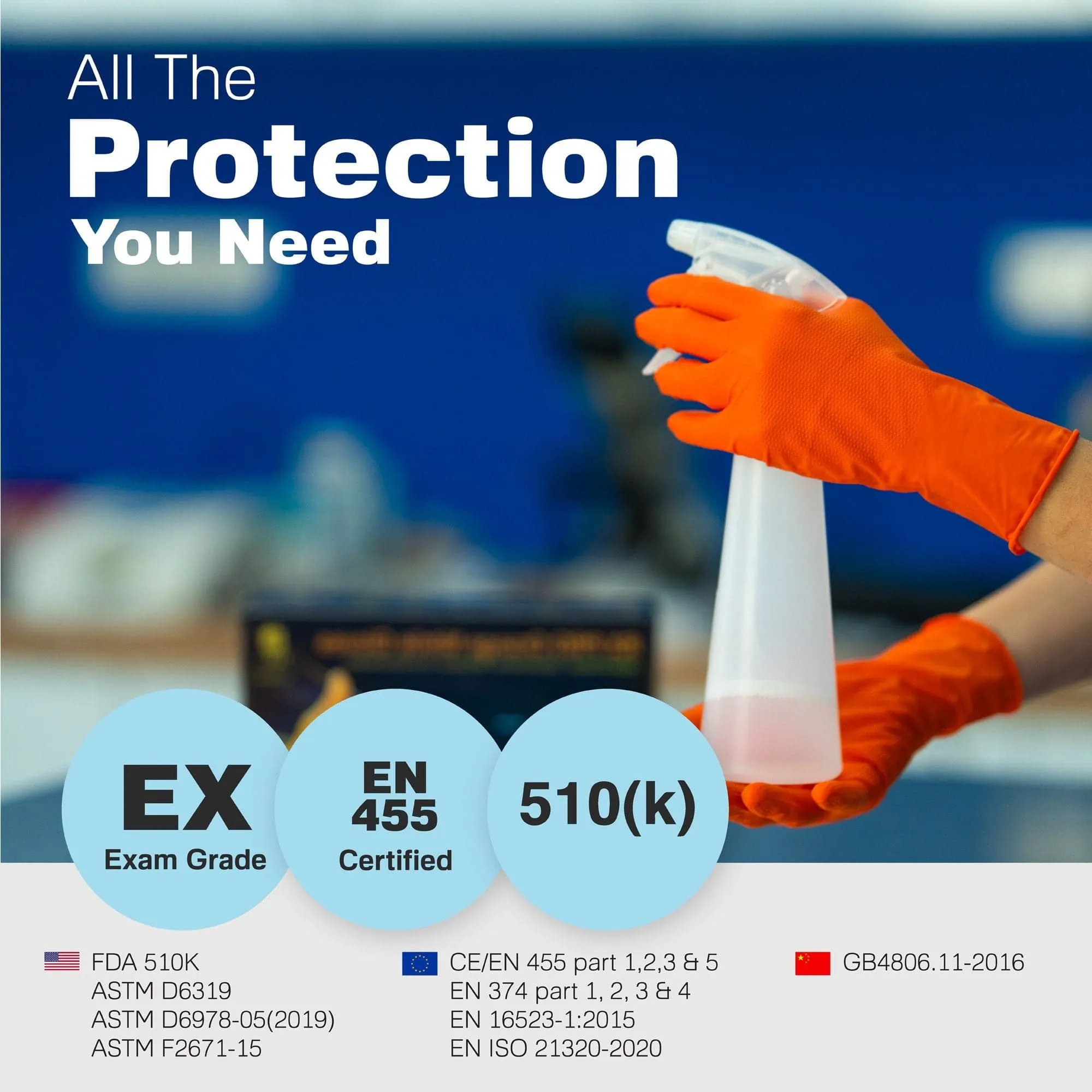 Disposable Gloves Raxwell, Nitrile Exam Gloves Orange 8.5 mil (RX500OR)