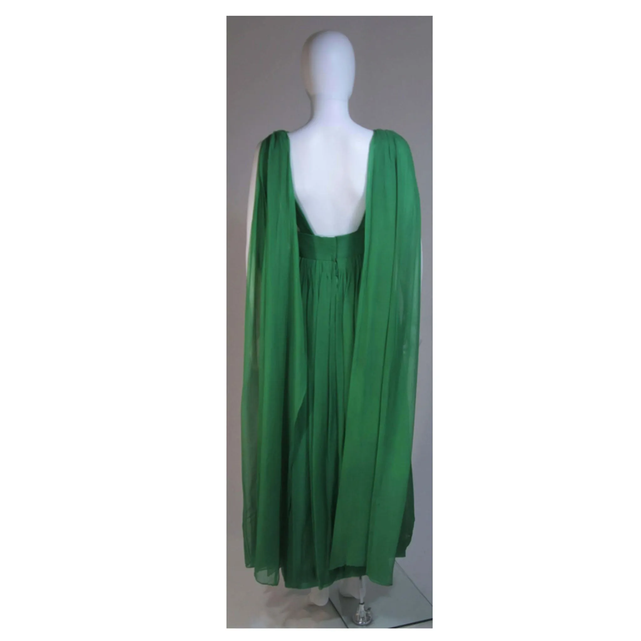 ERNA Circa 1960s Green Pleated Silk Chiffon Gown