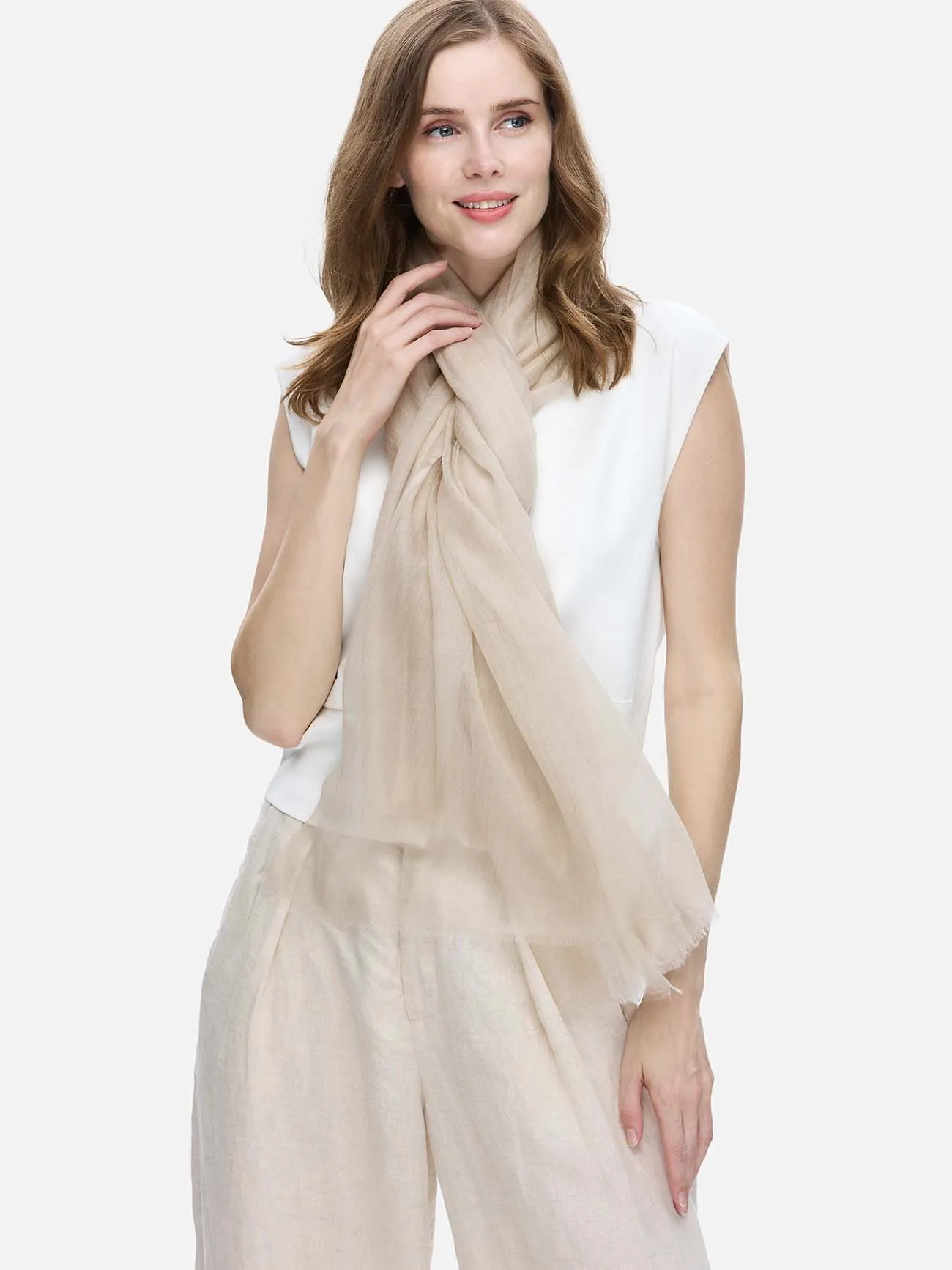 Featherlight Almond Cashmere Scarf