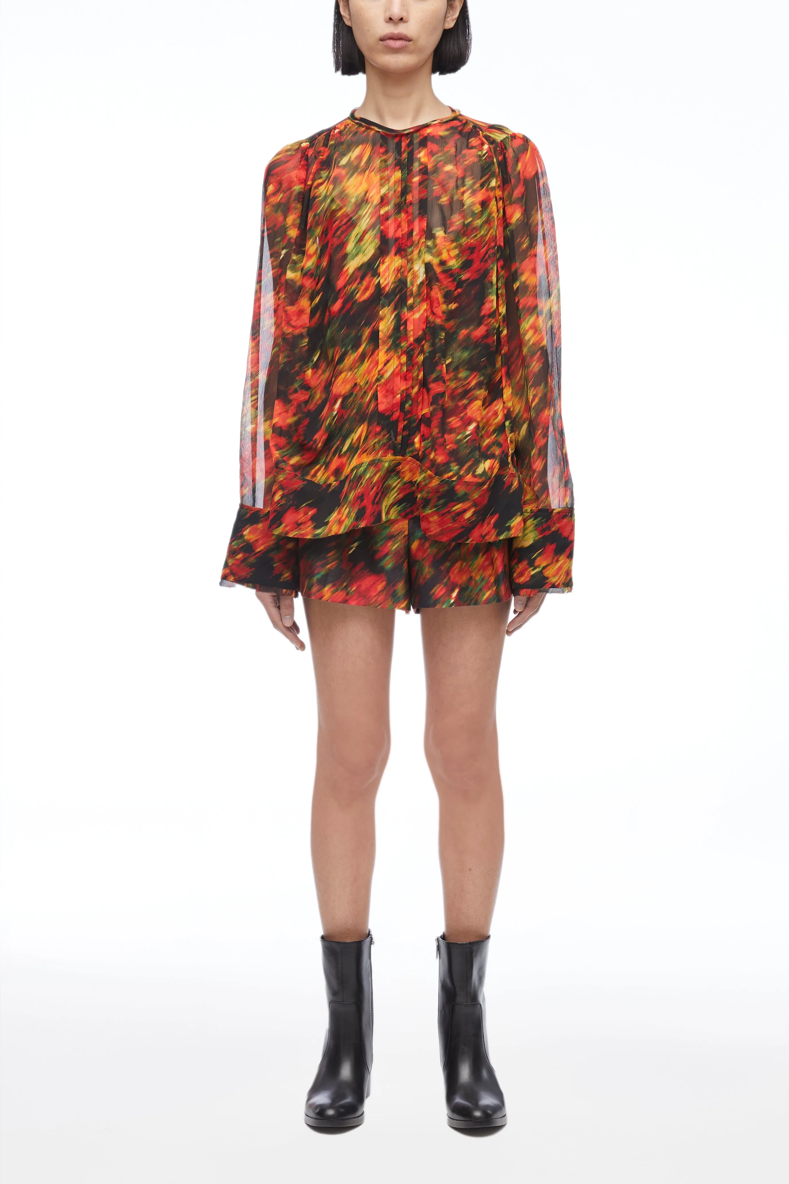 Flowers In Motion Crinkle Chiffon Blouse