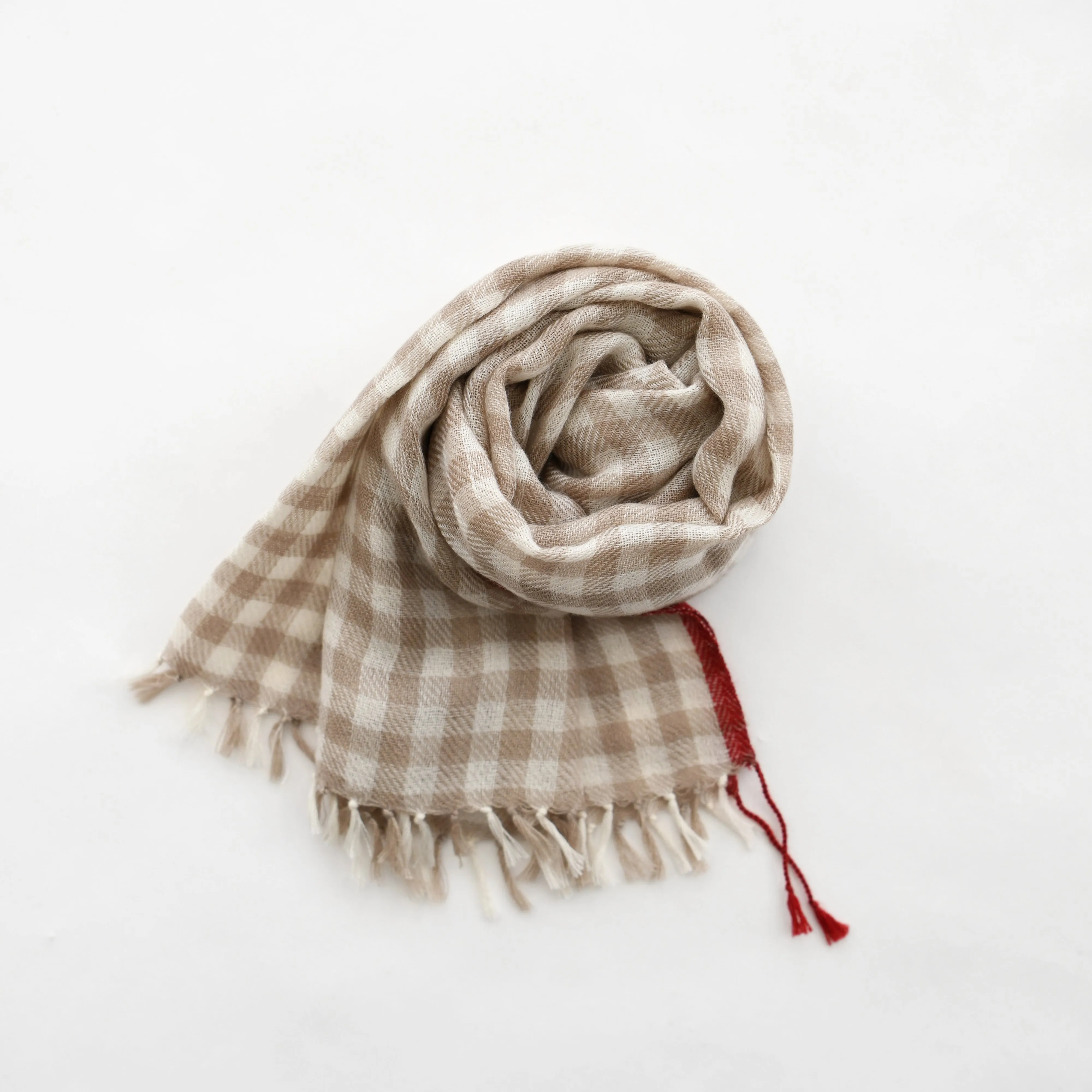 Goldfinch Cashmere Gingham Bandana - Taupe