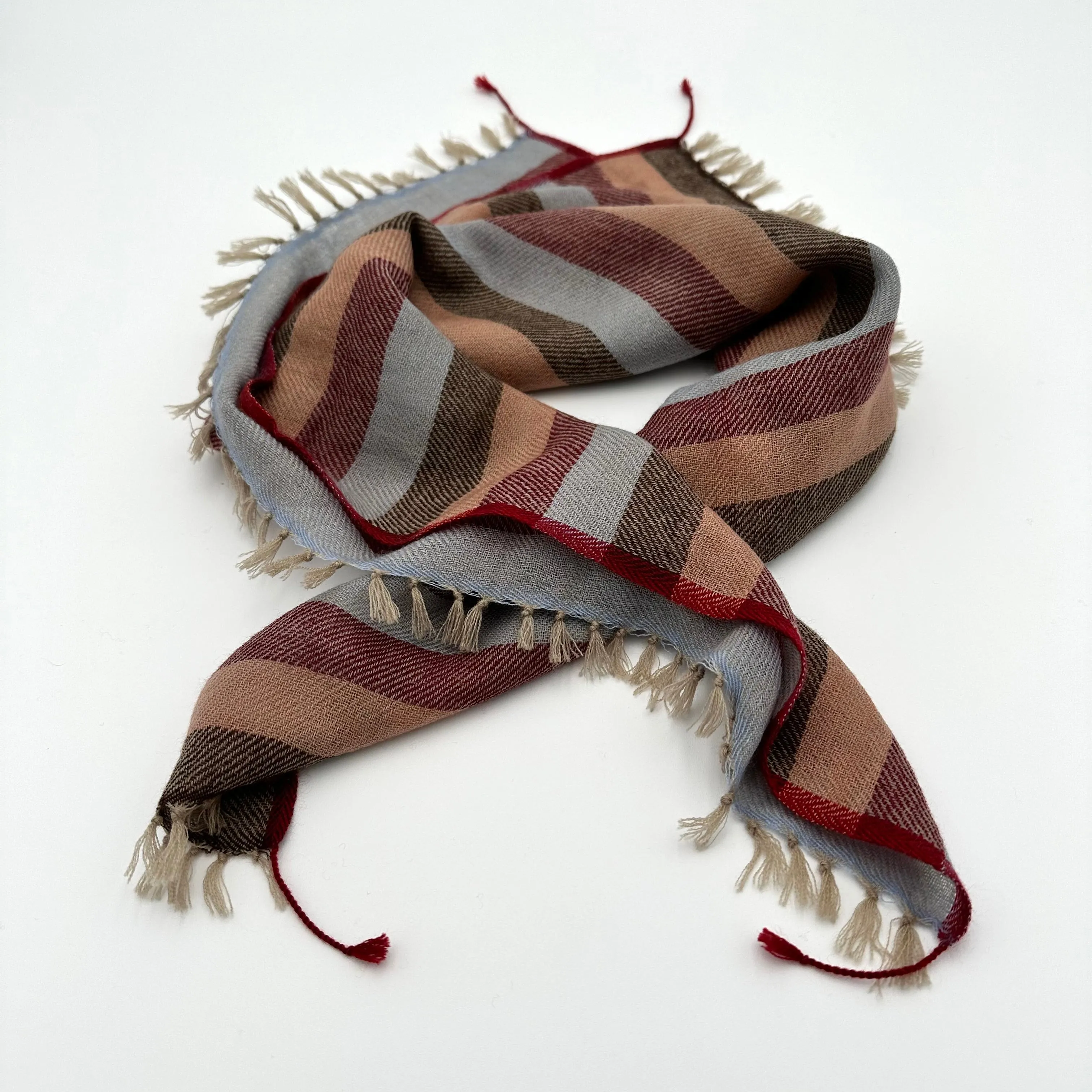 Goldfinch Cashmere Stripe Bandana - Sky   Chocolate   Burgundy