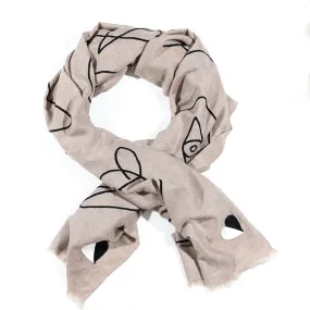 HAND EMBROIDERED CASHMERE SCARF "PEACE" IN BEIGE