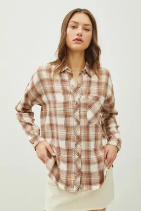 Juliette Oversize Flannel Long Sleeve Top Mocha