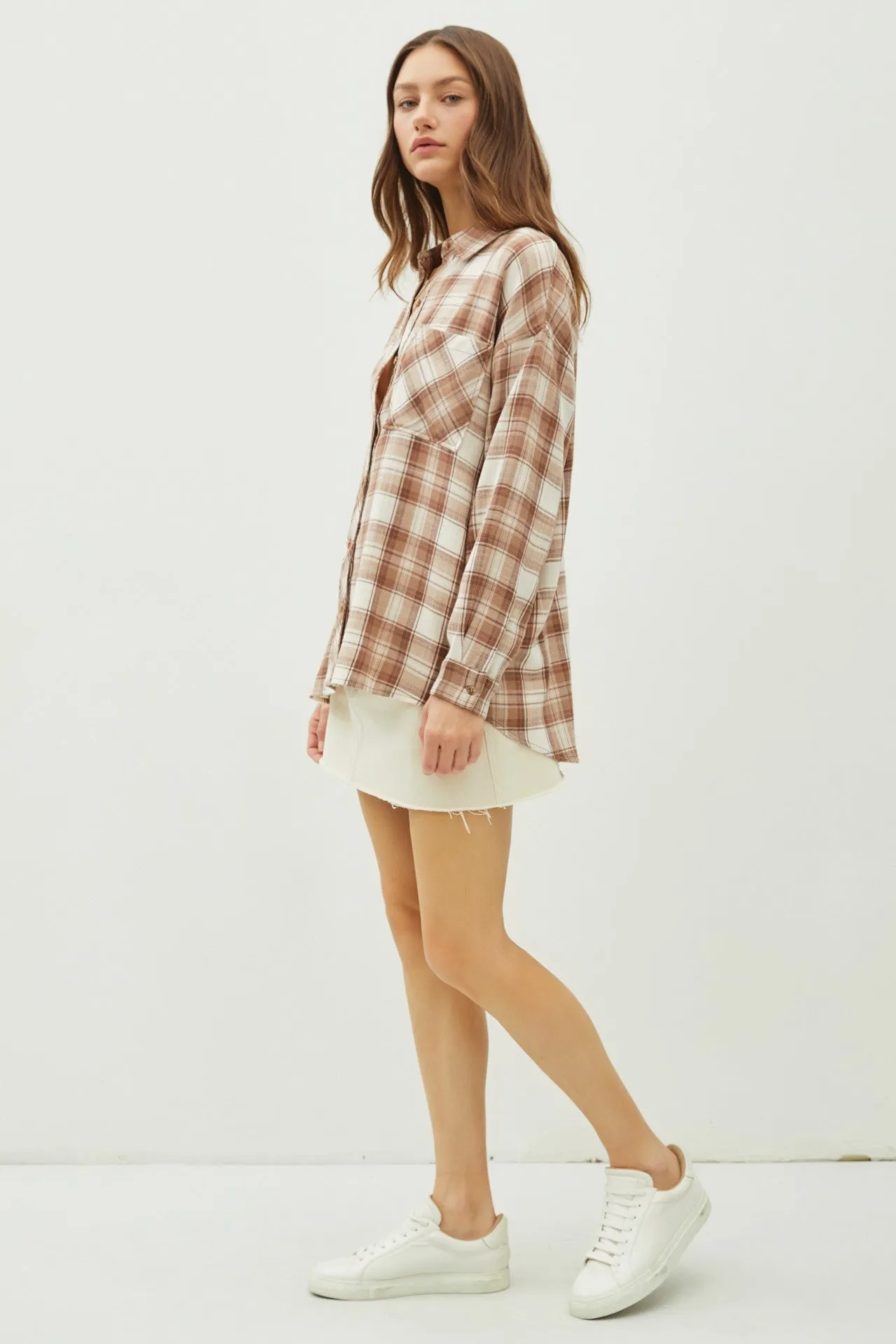 Juliette Oversize Flannel Long Sleeve Top Mocha