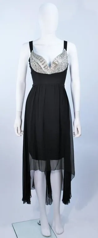 KARL LAGERFELD Black Silk Chiffon Dress w/ Embellished Bust Size 40