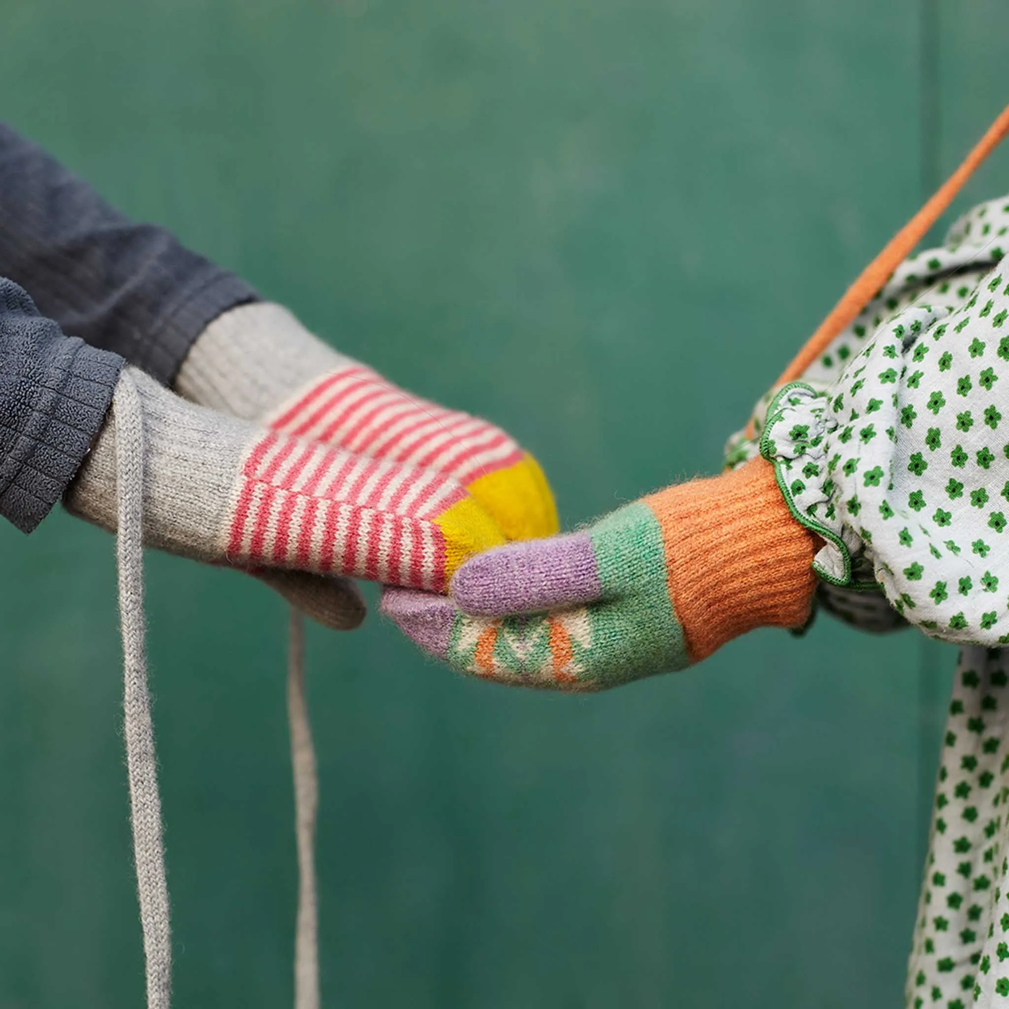 Kids' Bright Pink Stripe Lambswool Mittens on a String