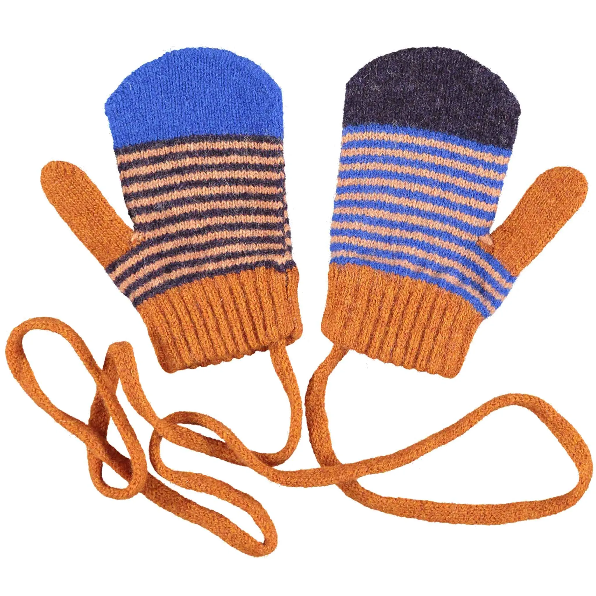 Kids' Marine Blue & Purple Stripe Lambswool Mittens on a String