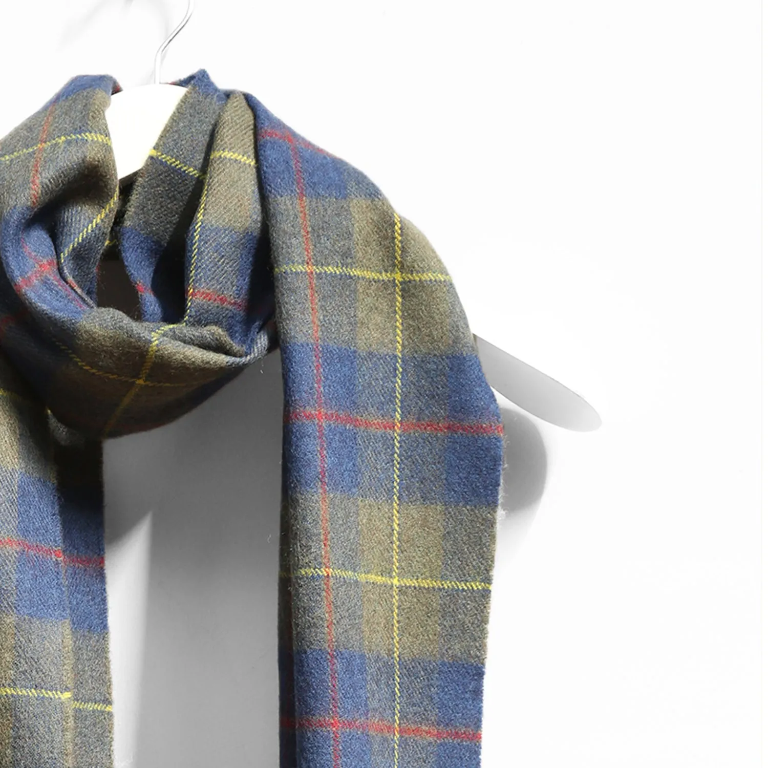 Merino Wool Scarf, Green & Indigo Plaid