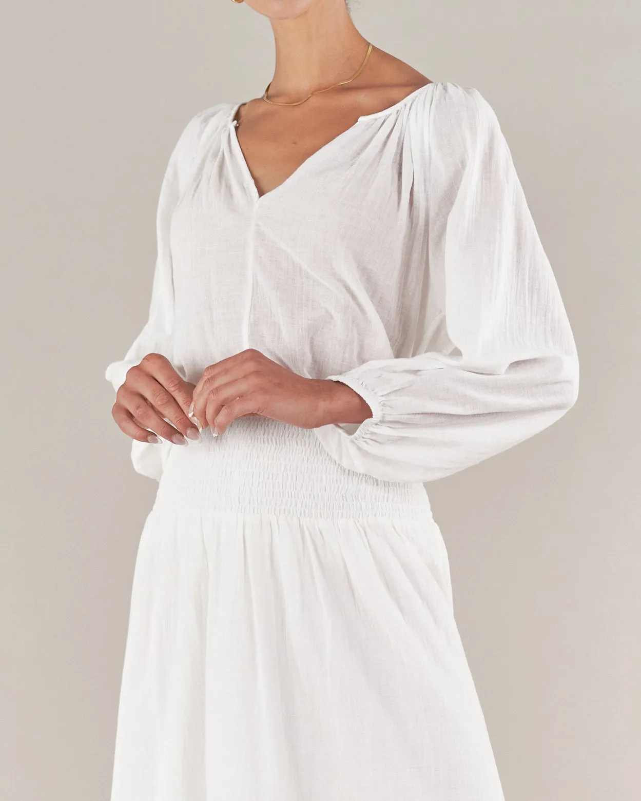 Panama Linen Cotton Gauze Blouse - White