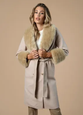 Taupe Cashmere Faux Fur Coat