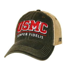 USMC Semper Fidelis Vintage Trucker Black Hat