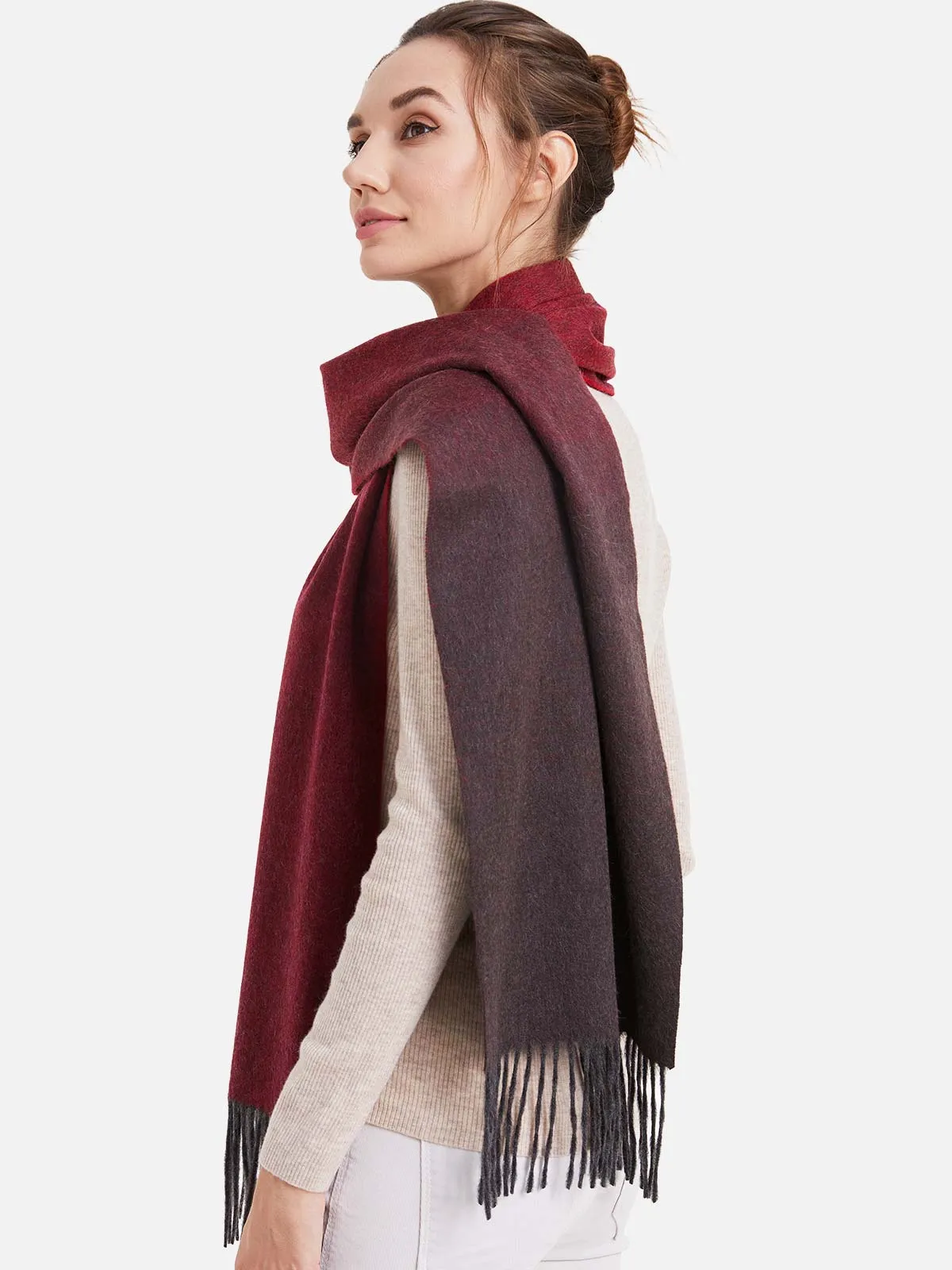 Wine Red Ombre Cashmere Scarf