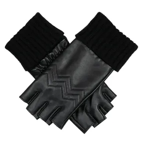 Women’s Fingerless Leather Gloves with Quilted Chevron Design