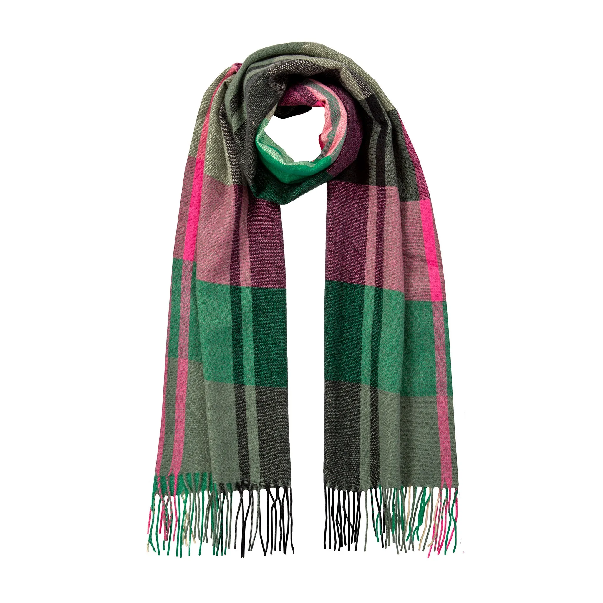 Women’s Plaid Large-Check Scarf with Tassels